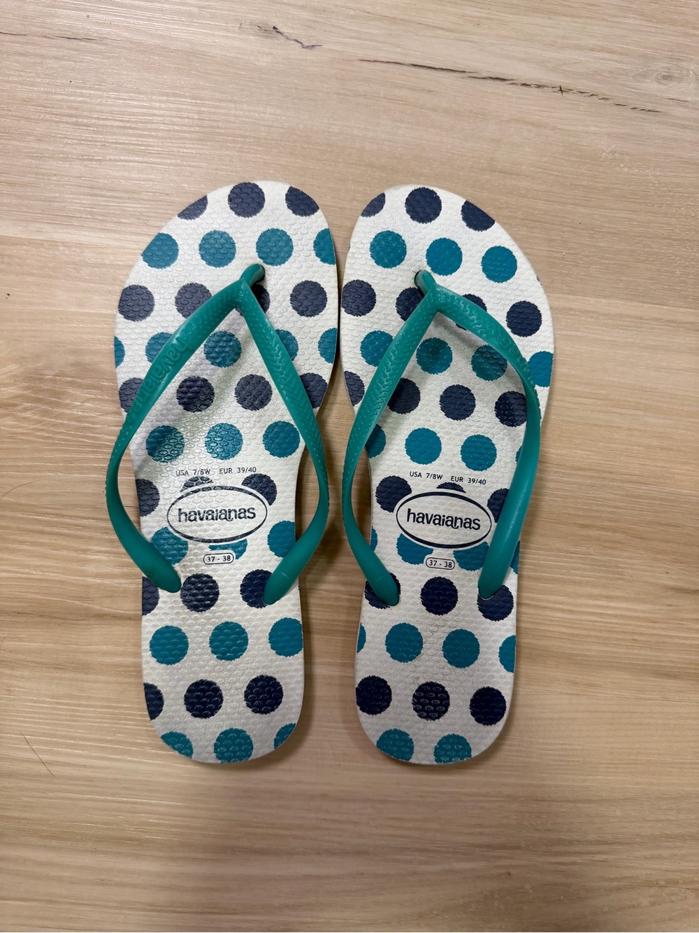 Havaianas Slim Fresh Polka Dot Flip Flops Teal Blue Size 7/8